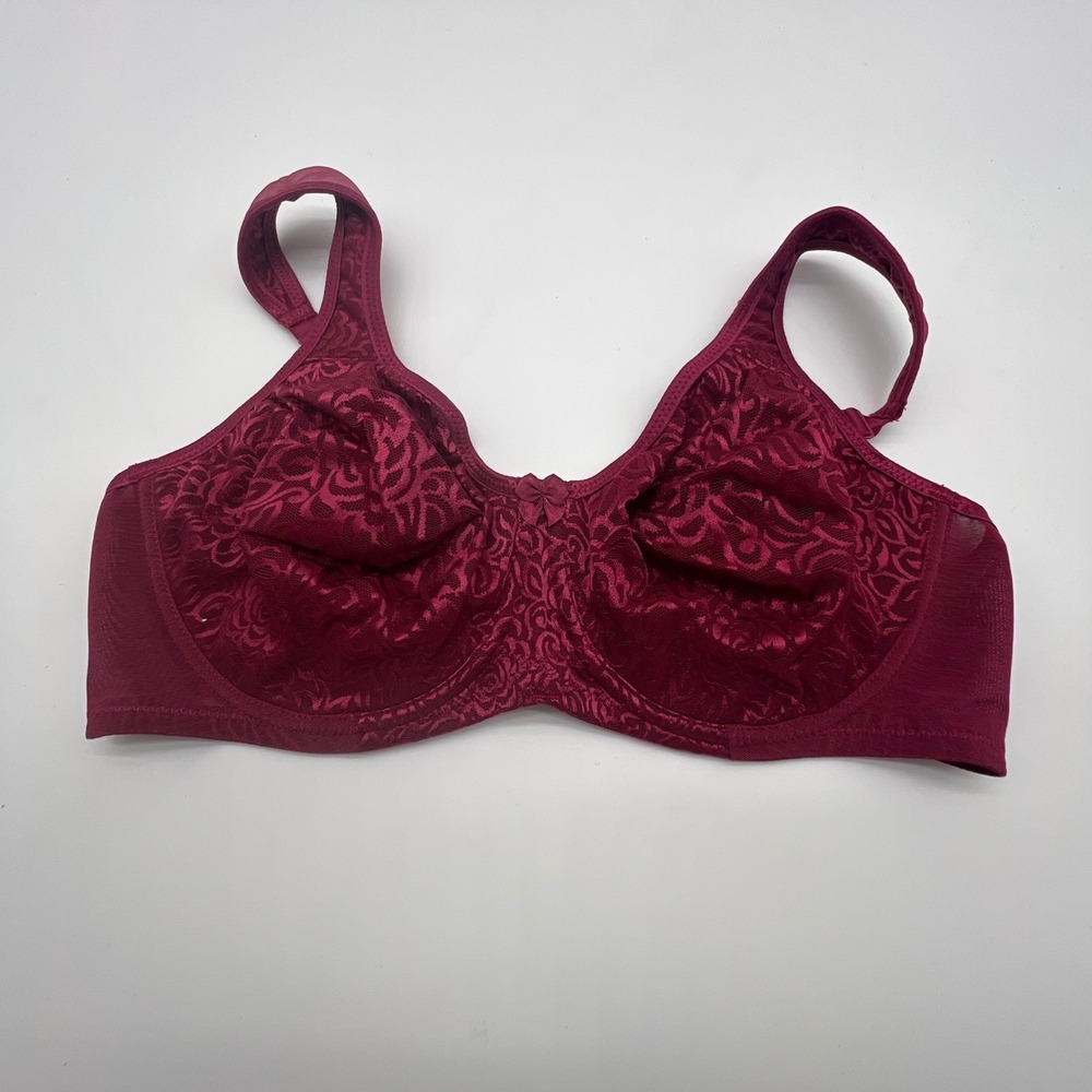 Breezies Burgundy Floral Lace Unlined Underwire Bra 38C Full Coverage Support